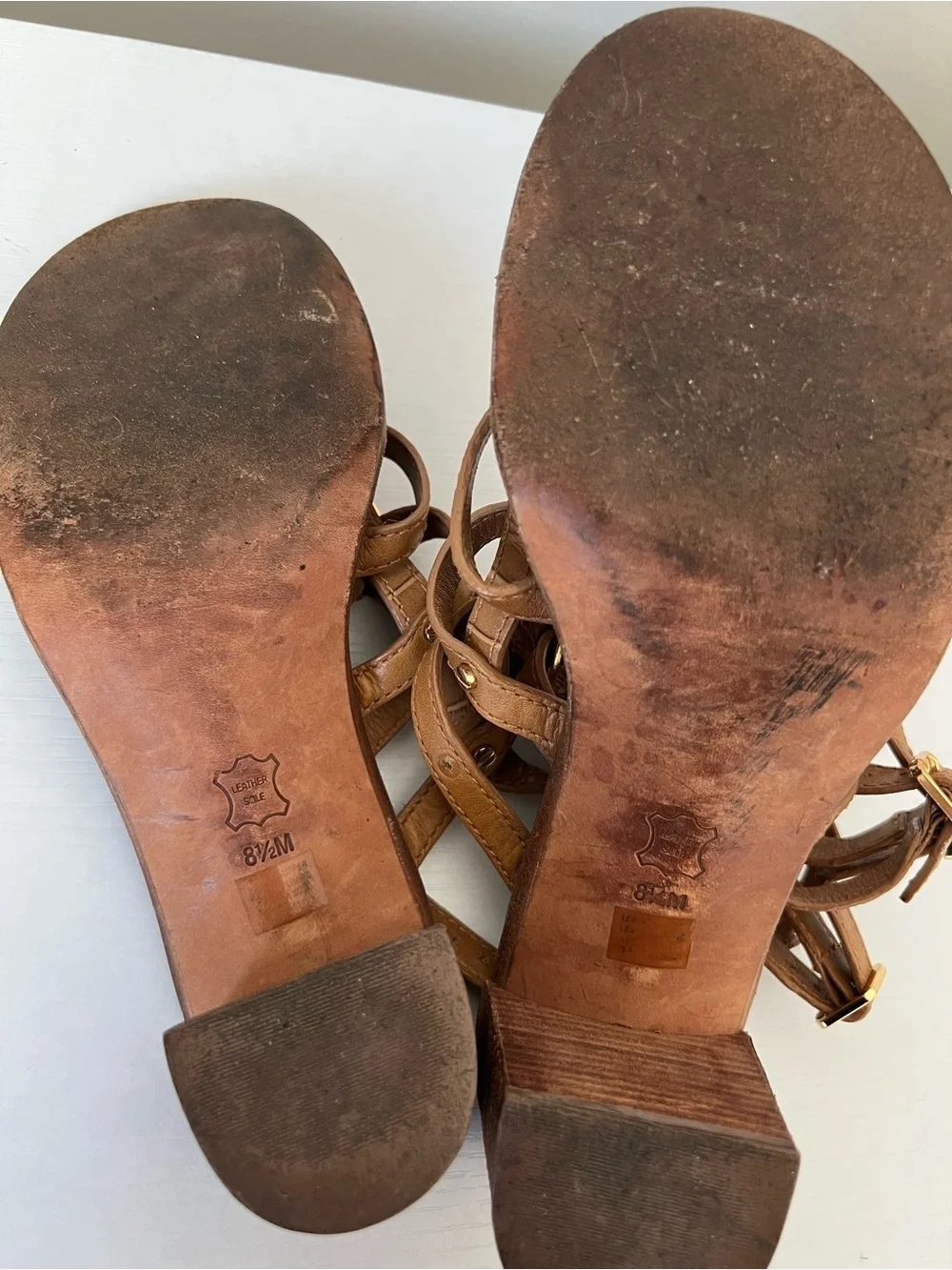 Tory Burch Reggie Leather Brown Tan block heel gladiator sandals size 8.5